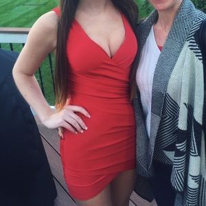 Red bodycon dress with ruching